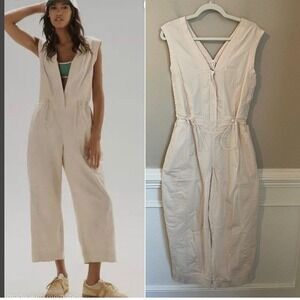 Anthropologie Daily Practice Size S Soller Jumpsuit Neutral Cream Sleeveless